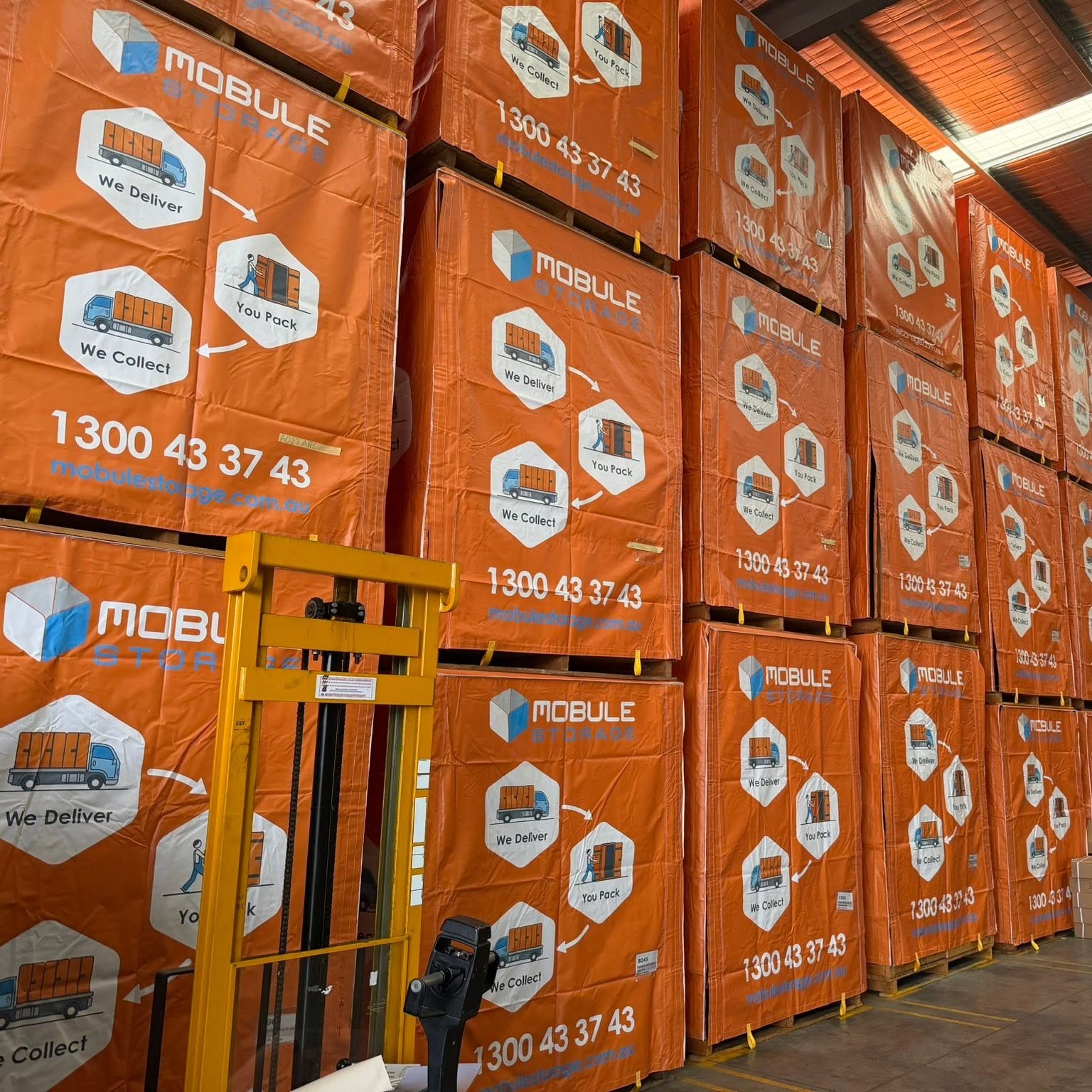 Packed Mobules stacked inside the secure Forrestdale storage facility